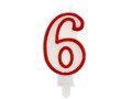 Świeczka cyferka z czerwoną obwódką szóstka - "6"